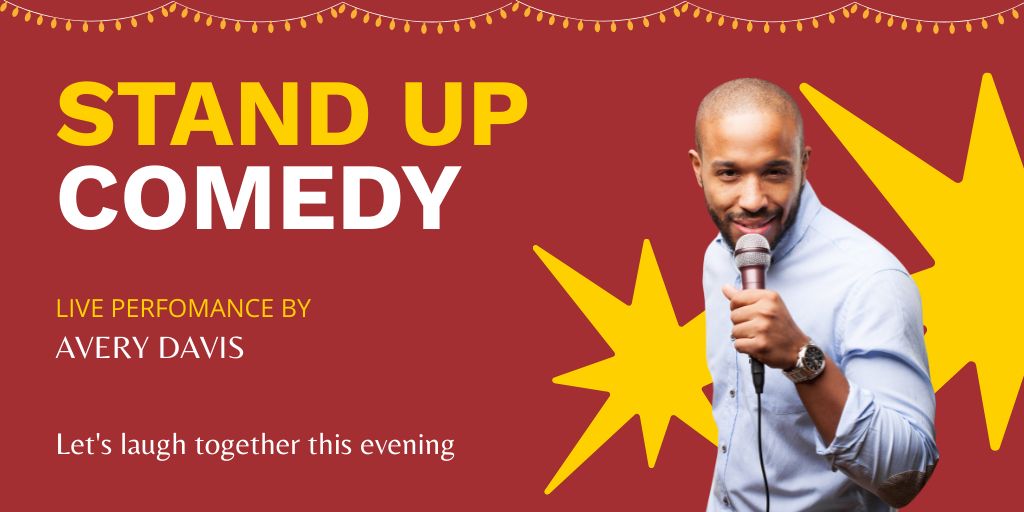 Designvorlage Comedy Show with African American Comedian für Twitter