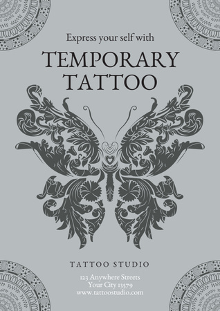 Plantilla de diseño de Mariposa Ornamental Y Tatuajes Temporales En Oferta De Estudio Poster 