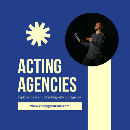 Оголошення акторського агентства з актором на сцені Instagram – шаблон для дизайну