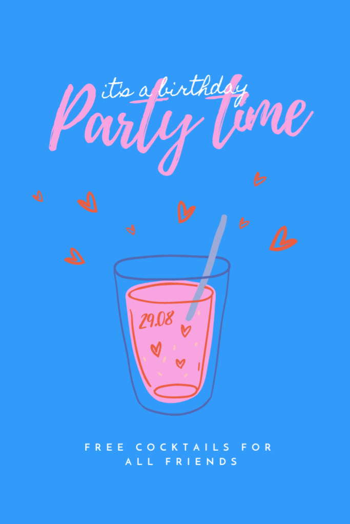 Party Announcement with Cute Cocktail Illustration Invitation 6x9in Design Template