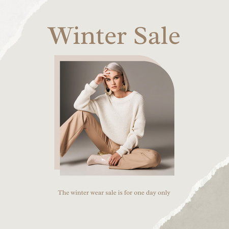 Winter Sale Announcement with Stylish Girl Instagram Modelo de Design