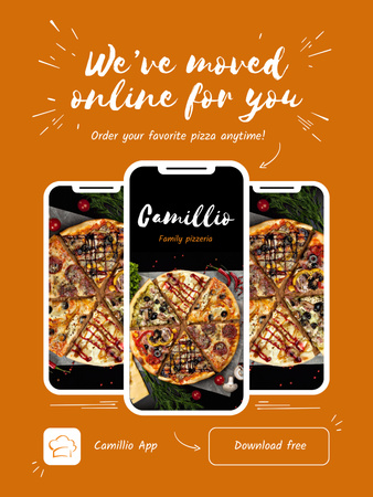 Designvorlage Leckere Pizza-Bestellung in der Anwendung für Smartphones für Poster US