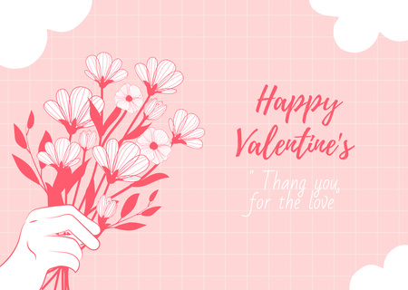 Congratulations on Valentine's Day with Bouquet of Flowers in Pink Color Card Design Template