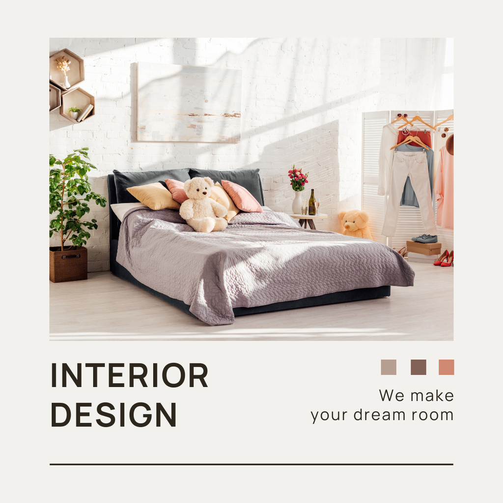 Bedroom Interior Design in Calm Pastel Colors Instagram AD Šablona návrhu