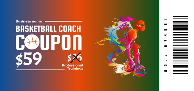 Ontwerpsjabloon van Coupon Din Large van Basketball Professional Trainings With Coach Offer