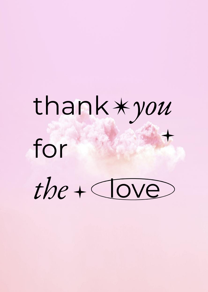 Love And Thank You Phrase With Clouds Postcard A6 Vertical Πρότυπο σχεδίασης