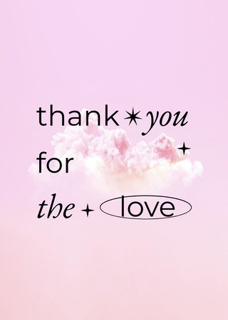 Love And Thank You Phrase With Clouds Postcard A6 Vertical Design Template