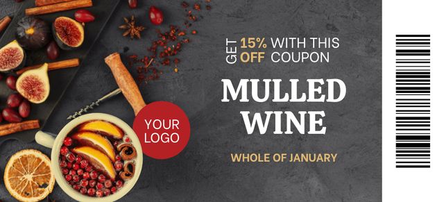 Hot Mulled Wine with Citrus and Cinnamon Coupon 3.75x8.25in Design Template