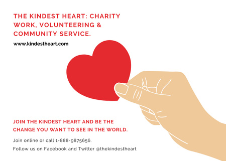 Charity Event Hand Holding Red Heart Illustration Postcard 5x7in Šablona návrhu