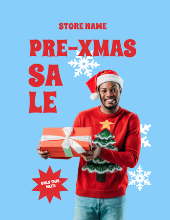 Template di design Pre-Christmas Sale Announcement with Man in Bright Sweater Flyer 8.5x11in