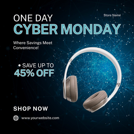 Platilla de diseño Cyber Monday Sales Promotion with Modern Headphones Instagram