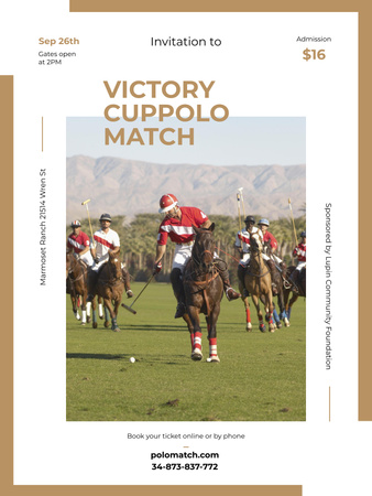 Polo Match Invitation with Players Playing Polo on Green Field Poster US Design Template