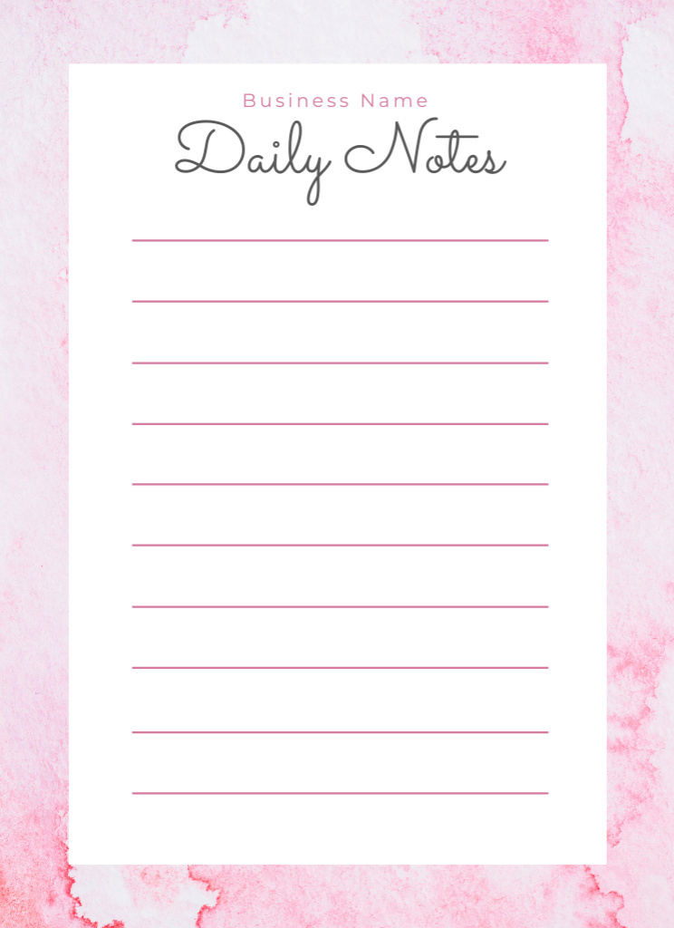 Elegant Daily Planner On Light Pink Watercolor Background Notepad 4x5.5in Design Template