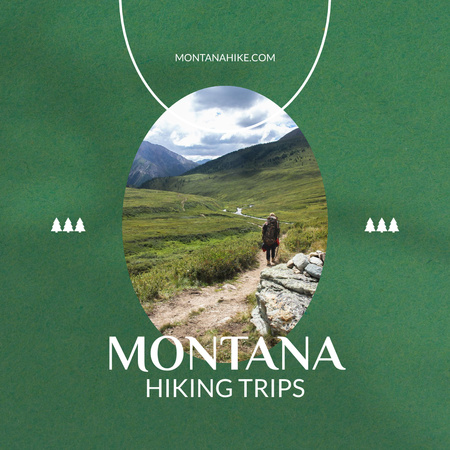 Hiking Trips Offer with Tourist Going Path Instagram Design Template
