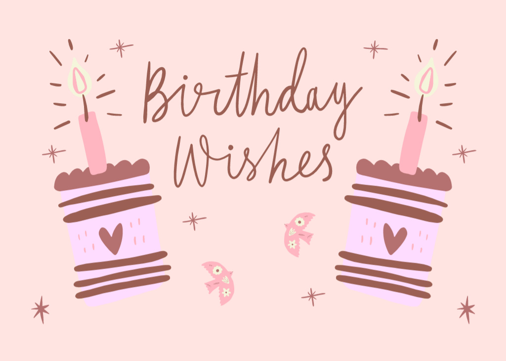 Best Birthday Wishes on Pink Postcard 5x7in Πρότυπο σχεδίασης