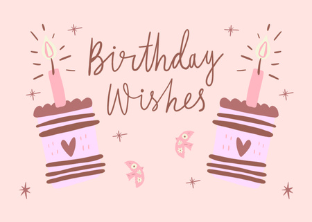 Best Birthday Wishes on Pink Postcard 5x7in Design Template