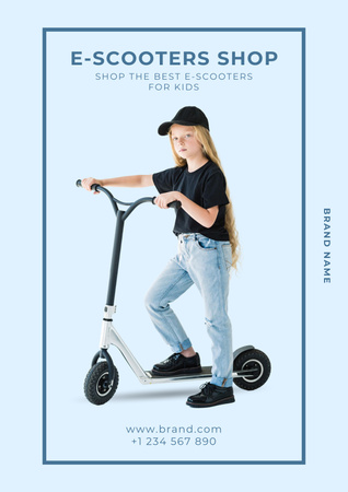 Cute Girl with Scooter Poster Design Template
