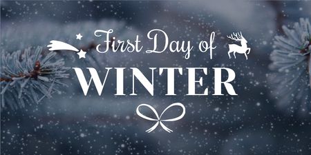Ontwerpsjabloon van Twitter van Eerste dag van de winter met bevroren fir tree branch