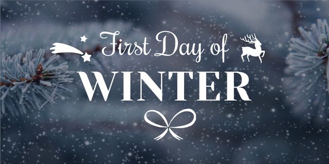 Designvorlage First day of winter with frozen fir tree branch für Twitter