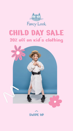 Designvorlage kinderbekleidungsverkauf mit kleinem mädchen in absätzen für Instagram Video Story