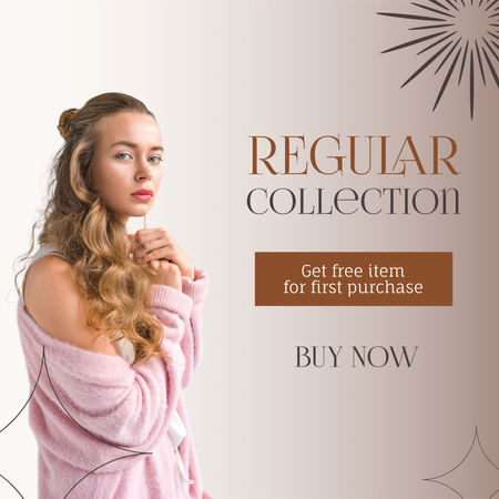 Fashion Collection Ad with Woman in Cute Pink Sweater Instagram Design Template
