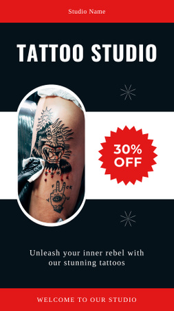 Designvorlage Stunning Tattoo Studio Offer With Discount für Instagram Story