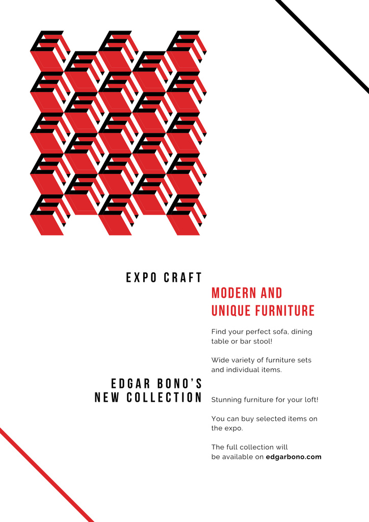 Furniture Collection Ad with Geometric Figures in Red Poster B2 Design Template