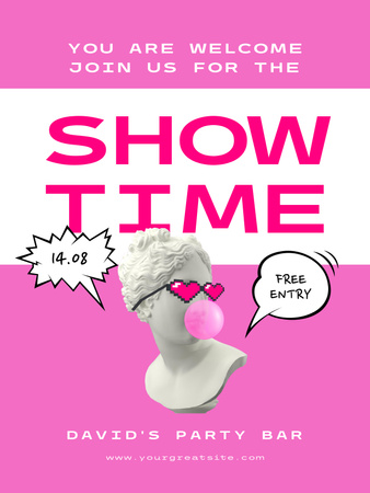 Show's Announcement with Statue in Sunglasses Poster 36x48in Πρότυπο σχεδίασης