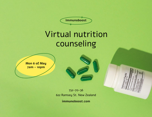 Virtual Nutrition Counseling With Pills Invitation 13.9x10.7cm Horizontal Design Template