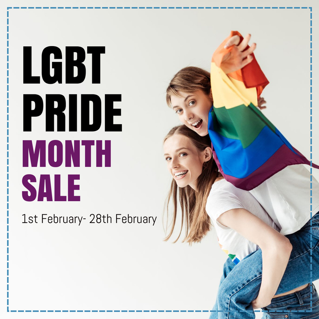 Pride Month Sale Announcement with Happy Women Instagramデザインテンプレート
