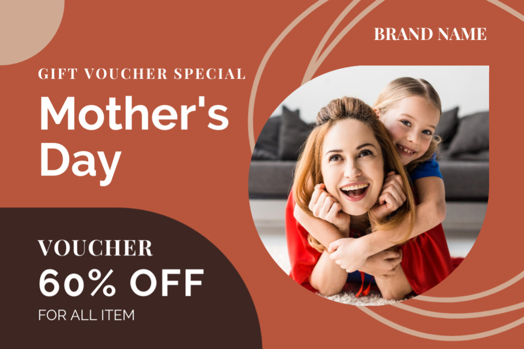 Happy Cute Mom and Daughter on Mother's Day Gift Certificate Design Template
