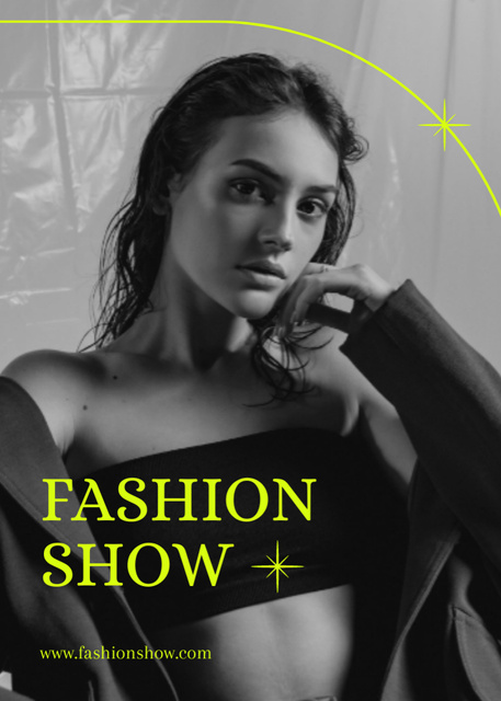 Template di design Fashion Show Ad with Stunning Stylish Woman Flayer