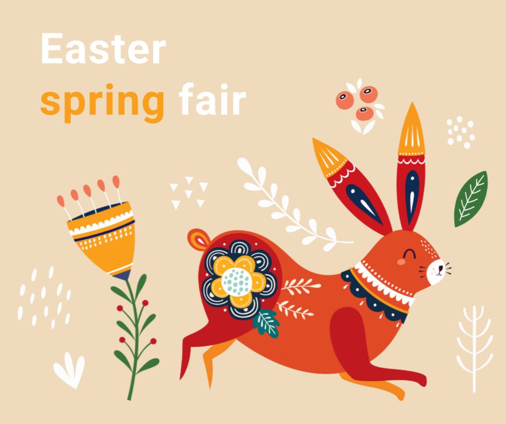Easter Spring Fair Ad with Folk Illustration Facebookデザインテンプレート