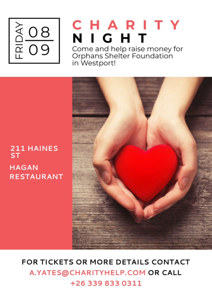Charity Event with Hands holding Red Heart Flyer A7 Tasarım Şablonu