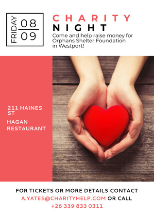 Charity Event with Hands holding Red Heart Flyer A7 Design Template