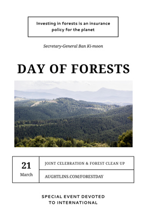 Designvorlage internationaler tag der wälder mit malerischen bergen für Postcard 4x6in Vertical