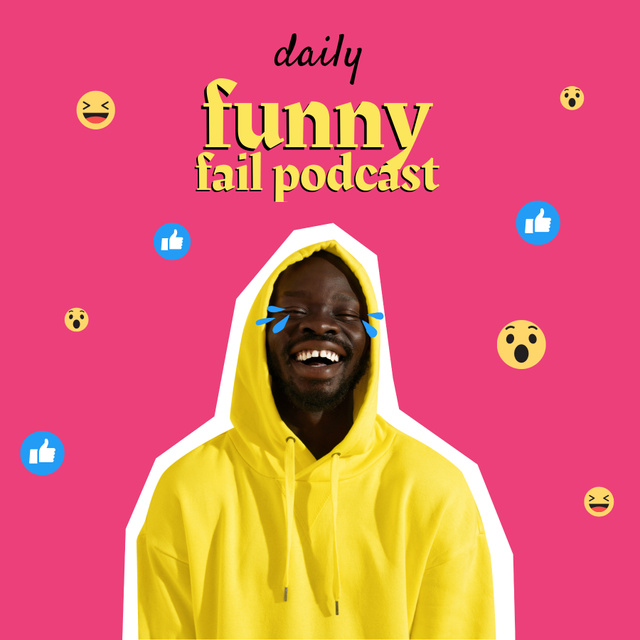 Comedy Podcast Announcement with Funny Man Podcast Cover Πρότυπο σχεδίασης