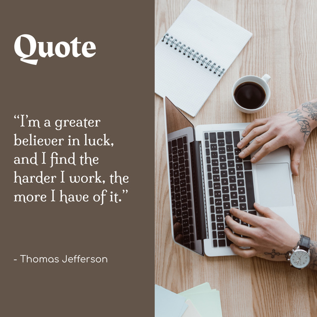 Inspirational Phrase with Man Working on Computer Instagram Design Template
