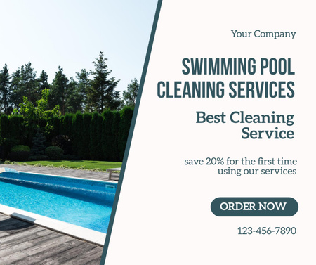 Plantilla de diseño de Descuento en los mejores servicios de limpieza de piscinas Facebook 