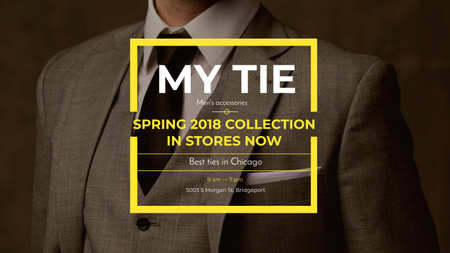 Platilla de diseño Handsome Man New Collection Suit and Tie Title 1680x945px
