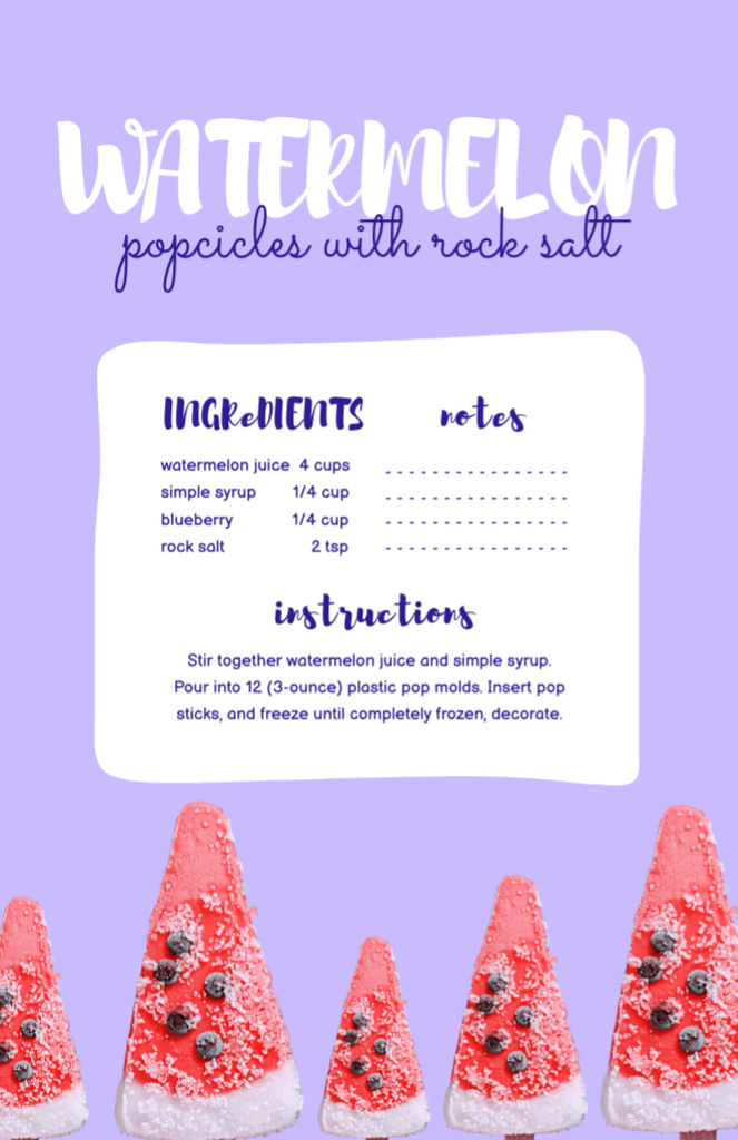 Watermelon Popsicles Cooking Steps Recipe Card Design Template