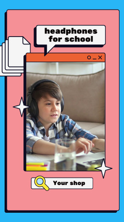 Designvorlage Sonderangebot zum Schulanfang mit Schüler in Kopfhörern für Instagram Video Story