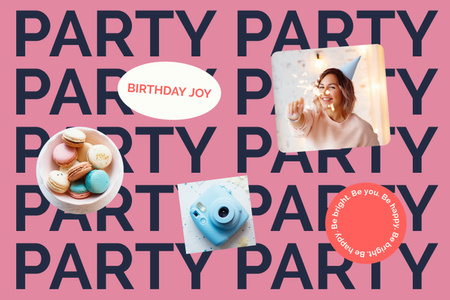 Modèle de visuel Célébration enthousiaste des fêtes d'anniversaire en rose - Mood Board