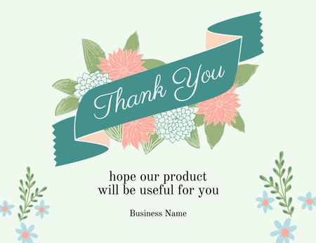 Thank You Text on Background of Ribbon and Bouquet of Spring Flowers Thank You Card 5.5x4in Horizontal – шаблон для дизайну