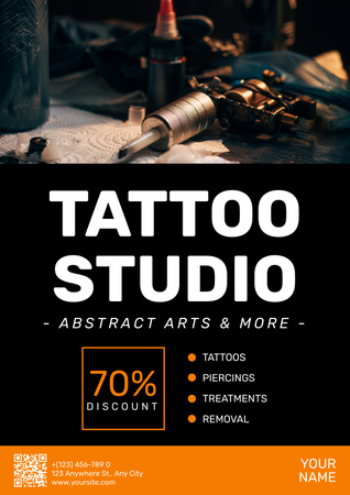 Tattoo Studio With Abstract Arts And Discount Offer Poster Design Template