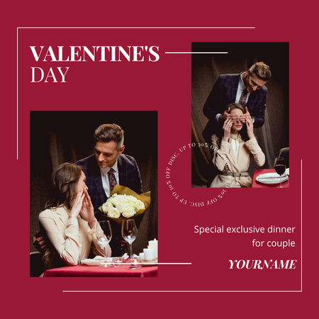 Коллаж специального предложения на ужин в честь Дня святого Валентина Instagram AD – шаблон для дизайна