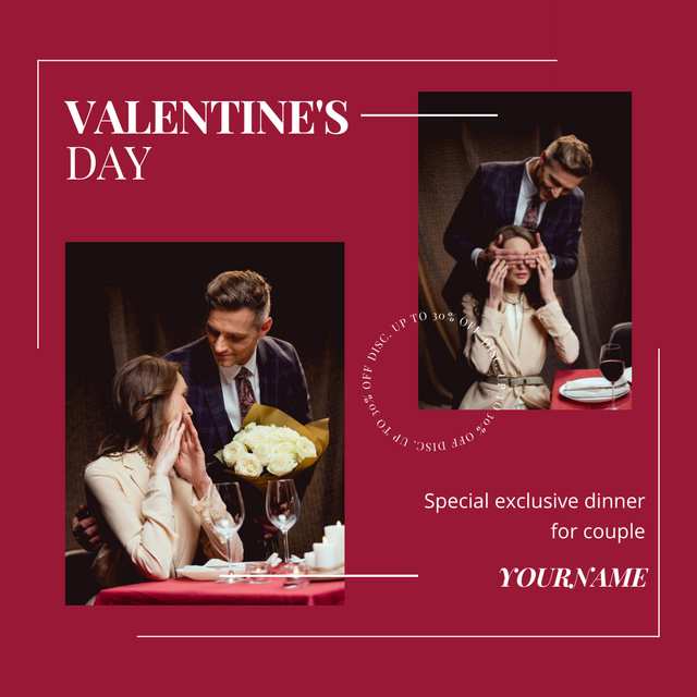 Valentine's Day Dinner Special Offer Collage Instagram ADデザインテンプレート