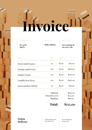 Ontwerpsjabloon van Invoice van Aanbieding verpakkingsdiensten met stapel dozen