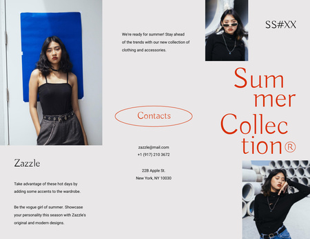 Summer Fashion Collection Announcement with Stylish Girl Brochure 8.5x11in Design Template