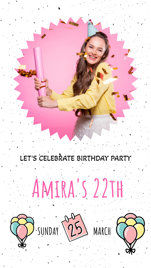 Designvorlage Birthday Party Ad with Happy Girl für Instagram Story
